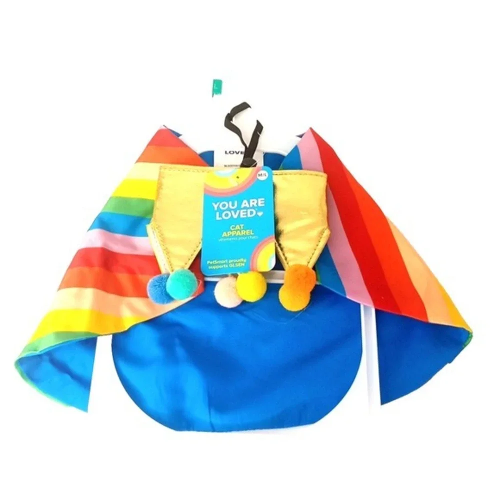 Puppy/ Dog You Are Loved Pride Rainbow‎ Striped Cape & Crown  LGBTQ+ Large
